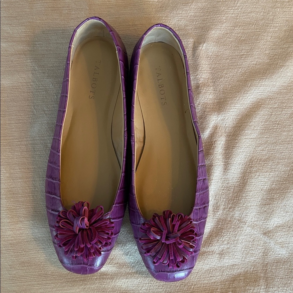 TALBOTS Purple Stella Pom Pom Ballet Flats Leather women’s 10 - Picture 3 of 7